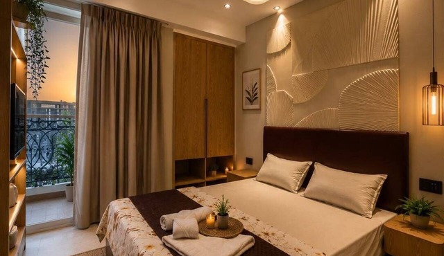 Cozy 1-bedroom studio apartment with balcony in adorable Greater Noida.